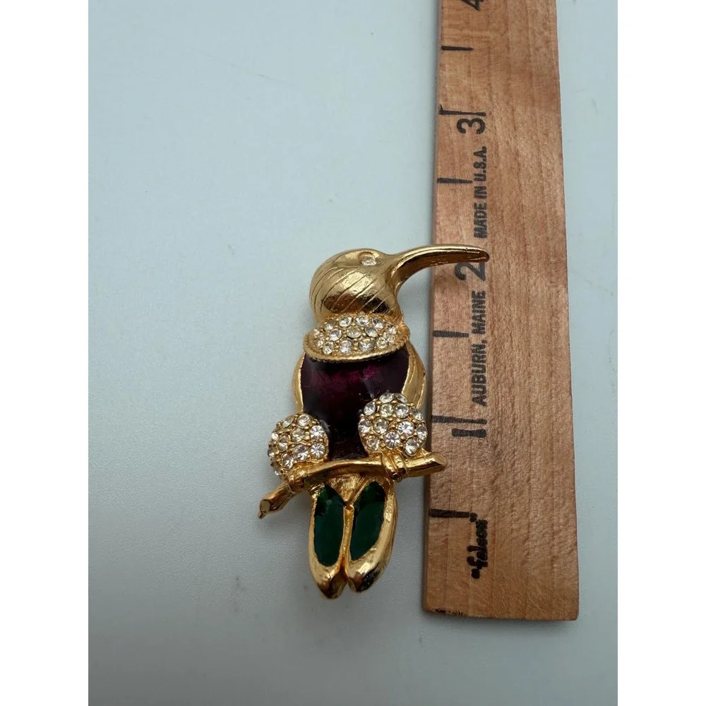 Vintage Style Rhinestone‎ Enamel Hummingbird Colorful Goldtone 2